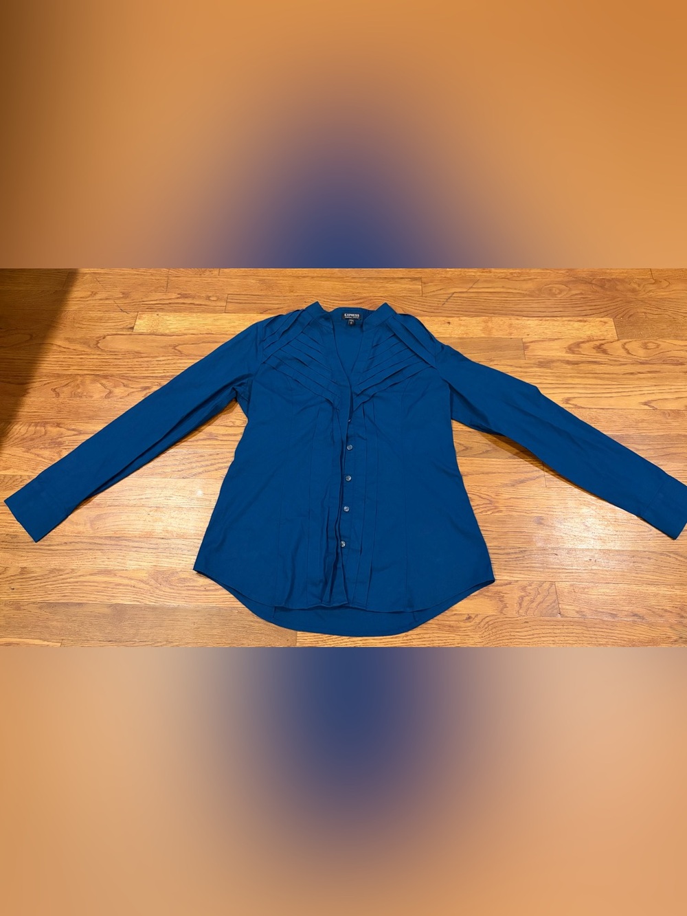Express Essential Stretch Blue Button Up Blouse Size Medium